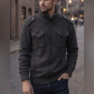 Rock & Republic Charcoal Gray Full Zip Chunky Knit Sweater